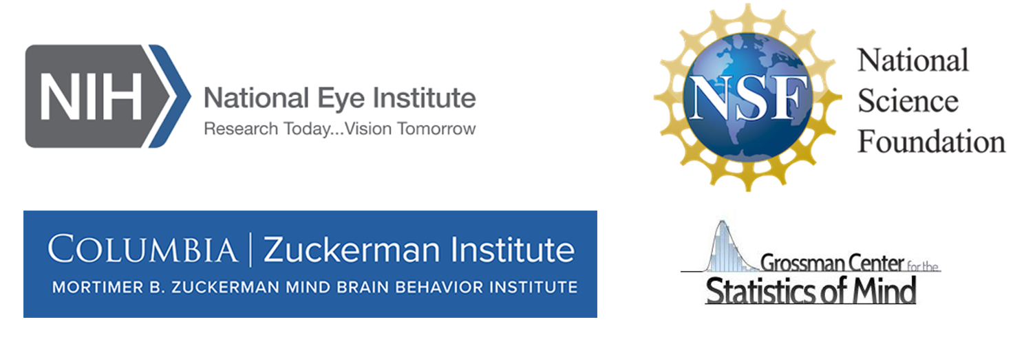 Logos of National Eye Institute, National Science Foundation, Columbia Zuckerman Institute, Grossman Center for the Statistics of Mind.